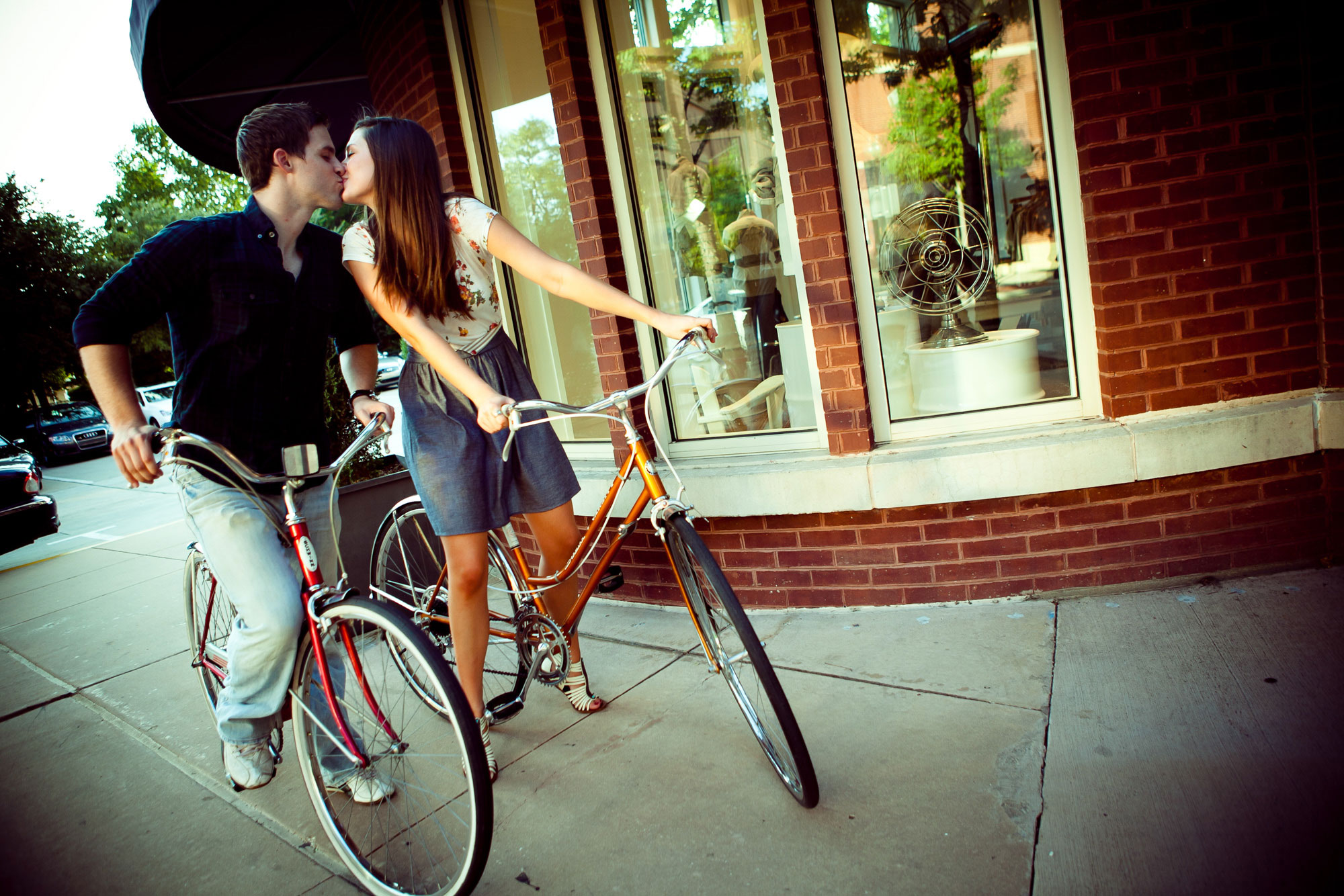Engagement Photography Couple Riding Bicycles Uptown Dallas Texas