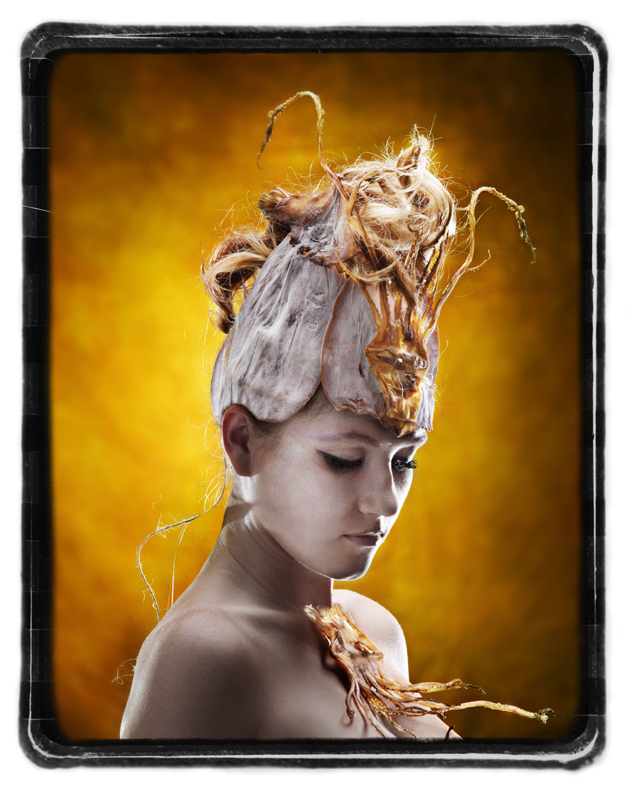 Portrait of woman with dried squid crown Dallas Texas