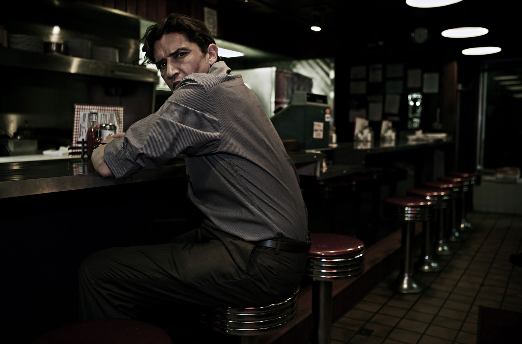 Man at Metro Diner with Dark theme portrait