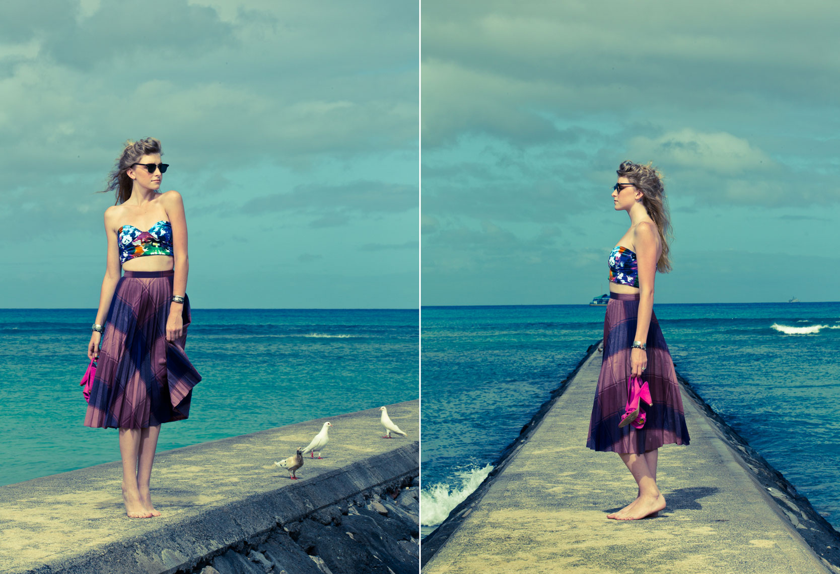 Fashion Editorial Story Photo Shoot in Hawaii by the Pier for Dallas Texas 