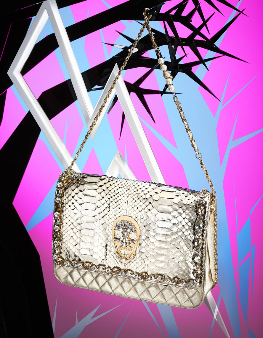 E Commerce Product Photography  Dallas Texas Philipp Plein Gold Hand Bag with Skull